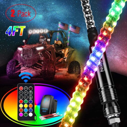 Nilight 2-Piece Spiral Rgb Led Whip Light with Rgb Chasing/Dancing Light Rf Remote Control Lighted Antenna Whips For Can-am Atv Utv Rzr Polaris Dune Bug