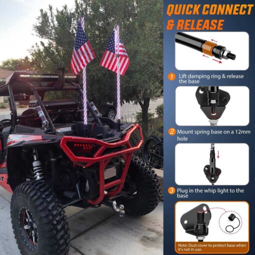 Nilight 2-Piece Spiral Rgb Led Whip Light with Rgb Chasing/Dancing Light Rf Remote Control Lighted Antenna Whips For Can-am Atv Utv Rzr Polaris Dune Bug - Image 2