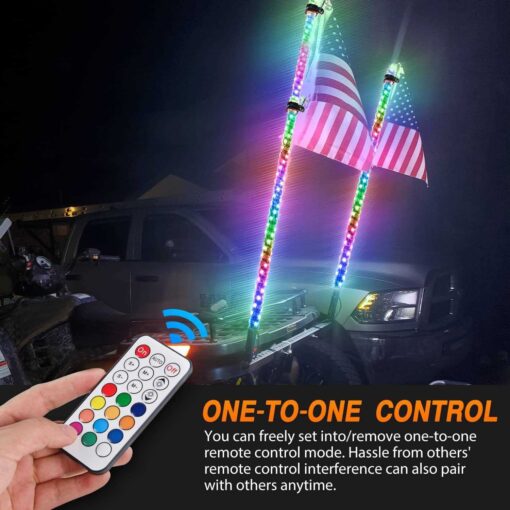 Nilight 2-Piece Spiral Rgb Led Whip Light with Rgb Chasing/Dancing Light Rf Remote Control Lighted Antenna Whips For Can-am Atv Utv Rzr Polaris Dune Bug - Image 4