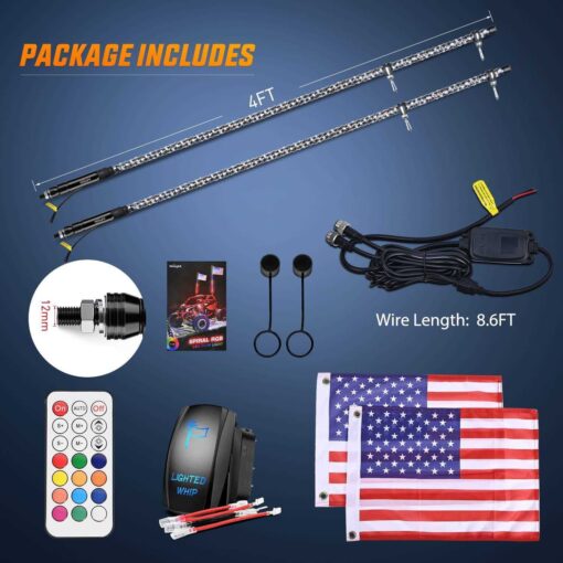 Nilight 2-Piece Spiral Rgb Led Whip Light with Rgb Chasing/Dancing Light Rf Remote Control Lighted Antenna Whips For Can-am Atv Utv Rzr Polaris Dune Bug - Image 5