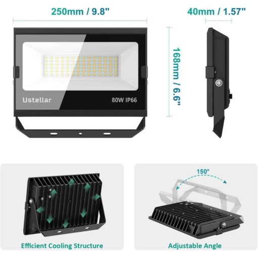 Ustellar 3 Pack 80W Led Flood Lights Outdoor Bright 24000LM Security Lights Outside Lamp IP66 Waterproof 5000k Daylight - Image 4