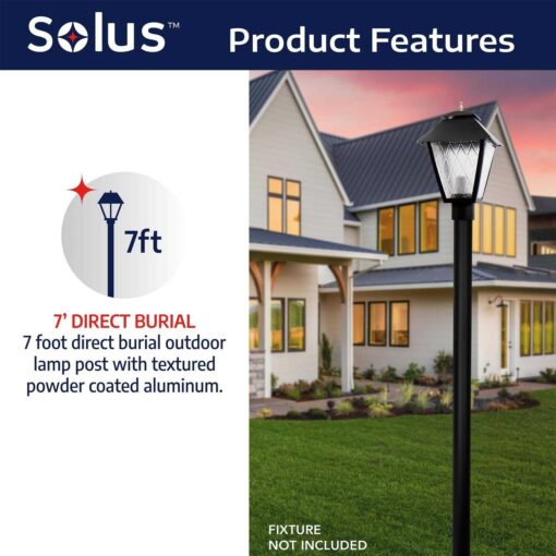 Solus Outdoor Direct Burial Aluminum Lamp Post Fits Most Standard 3 in. Post Top Fixtures Includes Inlet Hole - Image 5