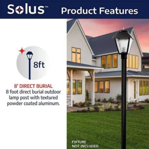 Solus Outdoor Direct Burial Aluminum Lamp Post Fits Most Standard 3 in. Post Top Fixtures Includes Inlet Hole - Image 4