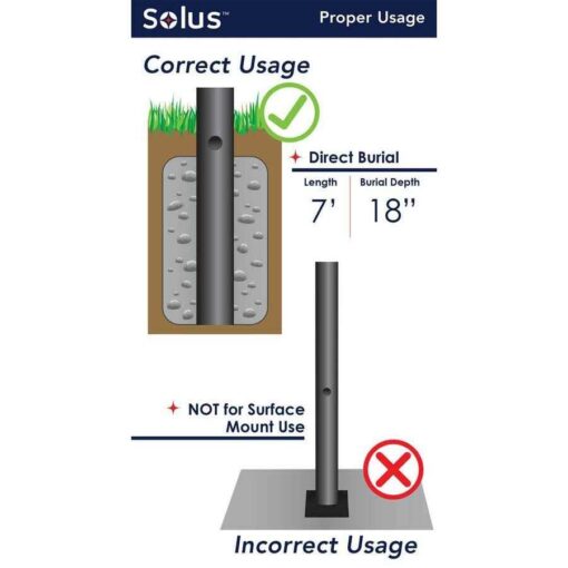 Solus Outdoor Direct Burial Aluminum Lamp Post Fits Most Standard 3 in. Post Top Fixtures Includes Inlet Hole - Image 2