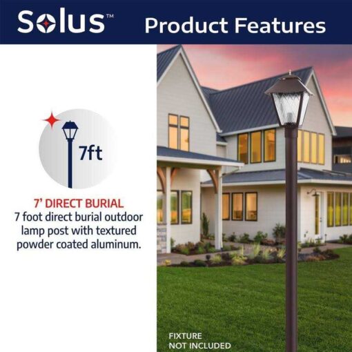 Solus Outdoor Direct Burial Aluminum Lamp Post Fits Most Standard 3 in. Post Top Fixtures Includes Inlet Hole - Image 3