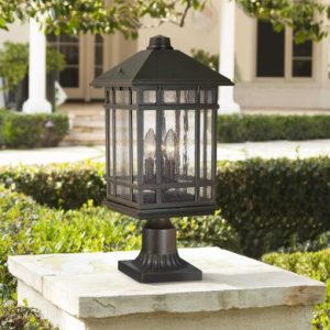 Kathy Ireland Sierra Rustic Outdoor Post Light Rubbed Bronze with Pier Mount Adapter 22 Seedy Glass Panels for Exterior Barn Deck House Porch Yard