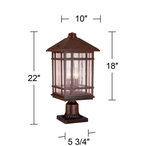Kathy Ireland Sierra Rustic Outdoor Post Light Rubbed Bronze with Pier Mount Adapter 22 Seedy Glass Panels for Exterior Barn Deck House Porch Yard - Image 2