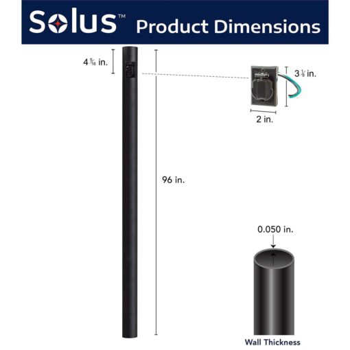 Solus 8 ft Outdoor Direct Burial Lamp Post with Convenience Outlet Fits 3 in. Post Top - Image 2
