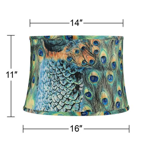 Springcrest Peacock Print Drum Lamp Shade 14x16x11 - Image 3