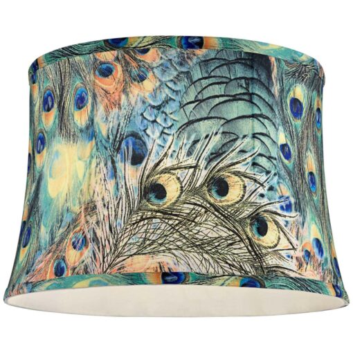 Springcrest Peacock Print Drum Lamp Shade 14x16x11 - Image 5