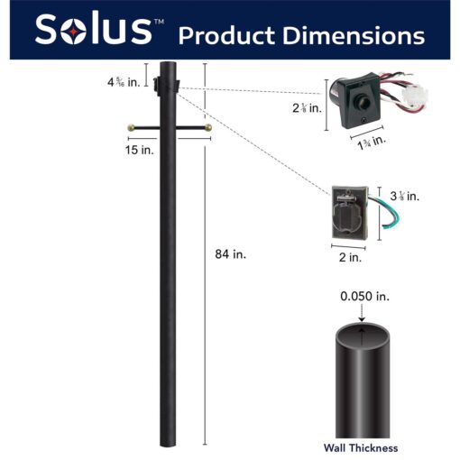 Direct Burial Aluminum Lamp Post, Fits 3 Fixtures, Photo Sensor, Outlet, Crossarm and Inlet Hole Solus - Image 3