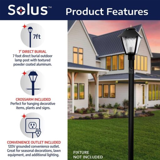Direct Burial Aluminum Lamp Post, Fits 3 Fixtures, Photo Sensor, Outlet, Crossarm and Inlet Hole Solus - Image 5