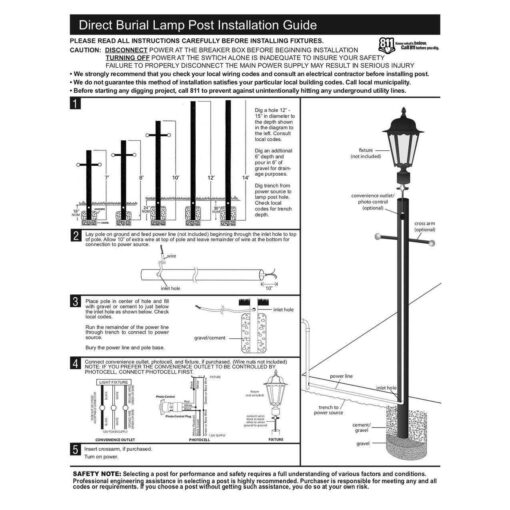 Black 96 High Outdoor Direct Burial Lamp Post with Outlet 93R48 - Image 4