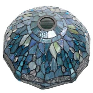 WERFACTORY Tiffany Lamp Shade Replacement 12X6 Inch Sea Blue Stained Glass Dragonfly Lampshade Only 1-5/8-Inch Fitter Opening for Arched Floor Lamp