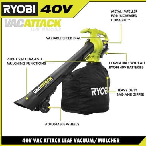 RYOBI 40V Vac Attack Cordless Battery Leaf Vacuum/Mulcher - Image 3