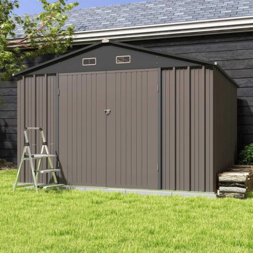 Patiowell 10' x Metal Outdoor Storage Shed Kits with Sloping Roof and Double Lockable Door