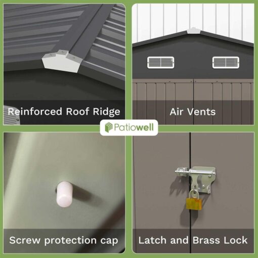 Patiowell 10' x Metal Outdoor Storage Shed Kits with Sloping Roof and Double Lockable Door - Image 5