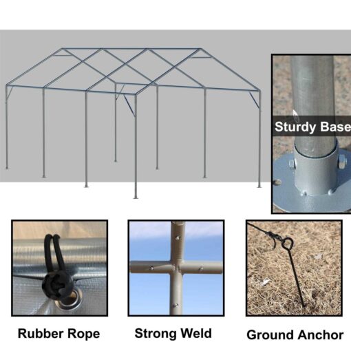 10 Ft. W x 20 Ft. D Garage Heavy Duty Carport Portable Garage Storage Shed Canopy Thanaddo - Image 2