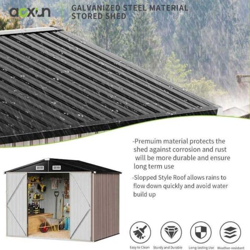 Aoxun Outdoor Metal Storage Shed Galvanized Storage House Tool Storage Shed and Door - Image 4