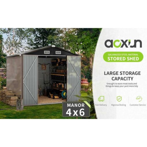 Aoxun Outdoor Metal Storage Shed Galvanized Storage House Tool Storage Shed and Door - Image 5