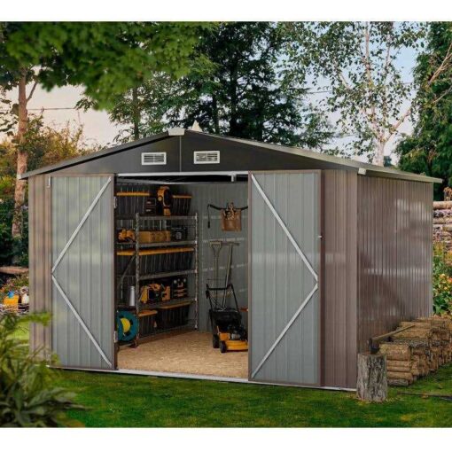 Aoxun Outdoor Metal Storage Shed Galvanized Storage House Tool Storage Shed and Door - Image 5