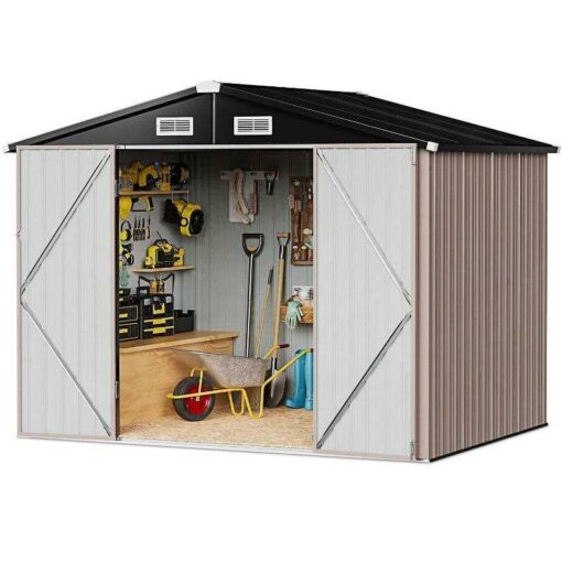 Aoxun Outdoor Metal Storage Shed Galvanized Storage House Tool Storage Shed and Door - Image 2