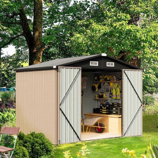 Aoxun Outdoor Metal Storage Shed Galvanized Storage House Tool Storage Shed and Door - Image 5