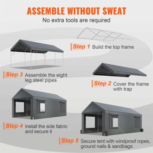 VEVOR Carport Heavy Duty Car Canopy Portable Garage with Roll-up Ventilated Windows - Image 2