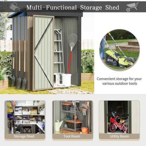 Patiowell 6 ft. D Outdoor Storage Metal Shed with Sloping Roof and Double Lockable Door - Image 2