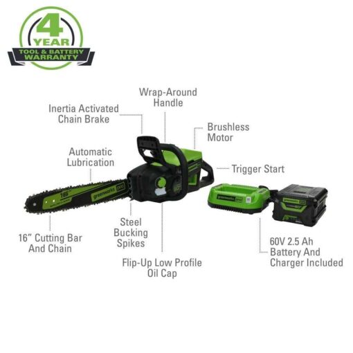 Greenworks Pro 60-Volt Battery Cordless Chainsaw - Image 4