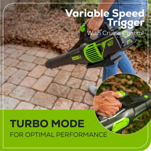 Greenworks 60V 610 CFM Cordless Brushless Leaf Blower with 2.5Ah Battery & Rapid Charger - Image 2
