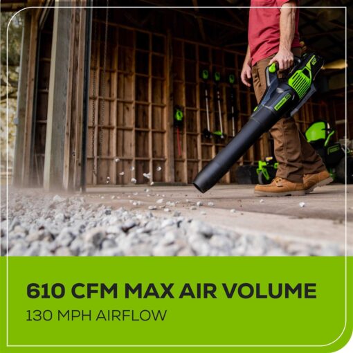 Greenworks 60V 610 CFM Cordless Brushless Leaf Blower with 2.5Ah Battery & Rapid Charger - Image 3