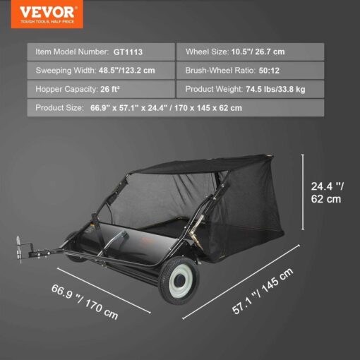 VEVOR Tow Behind Lawn Sweeper Large Capacity - Image 2