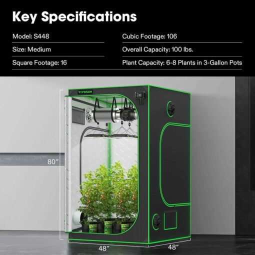 VIVOSUN 48x22x48x22x80x22 Mylar Hydroponic Grow Tent with Observation Window and Floor - Image 4