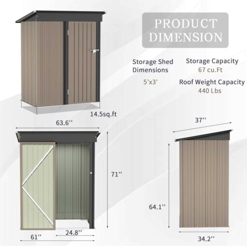 Devoko Patio Metal Shed Lockable Garden Shed for Outdoor Backyard Patio Storage - Image 2