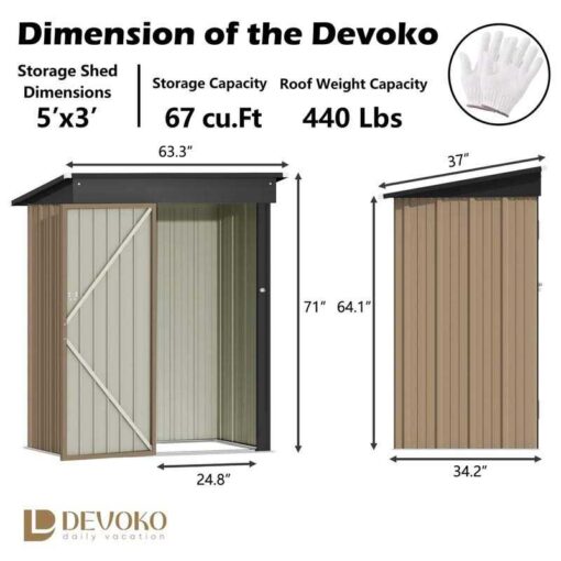 Devoko Outdoor Storage Shed 5 x 3 FT Lockable Metal Garden Shed Steel Anti-Corrosion Storage House with Single Lockable Door for Backyard Outdoor - Image 4