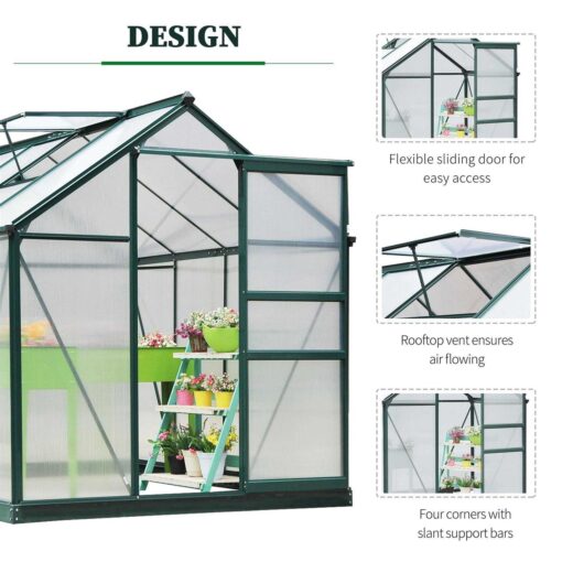 Outsunny 6' x 7' Polycarbonate Greenhouse Aluminum Walk-in Greenhouse Vent Garden - Image 2