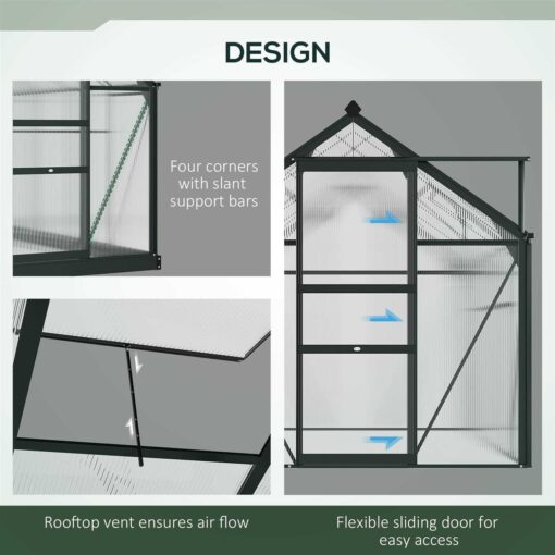 Outsunny 6' x 7' Polycarbonate Greenhouse Aluminum Walk-in Greenhouse Vent Garden - Image 4