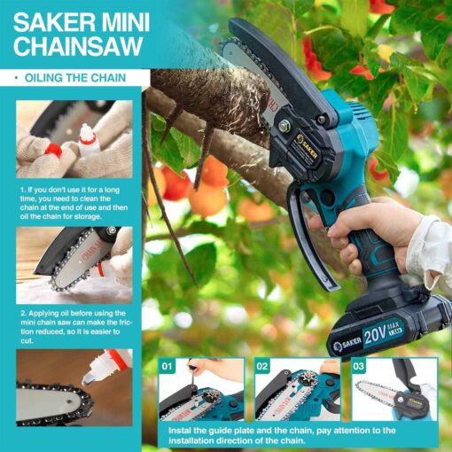Saker 20V 4 in. Cordless Mini Chainsaw Including Batteries - Image 3