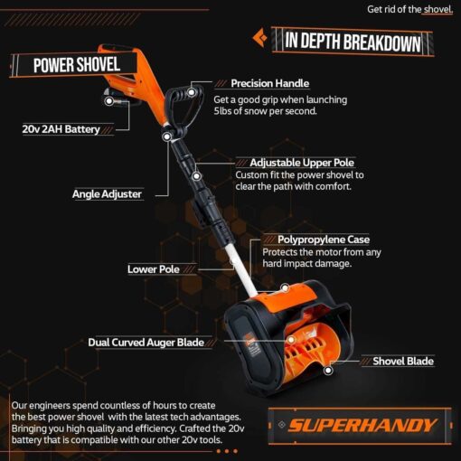 SuperHandy Electric Snow Thrower 20V 4Ah Battery GUT132 - Image 5