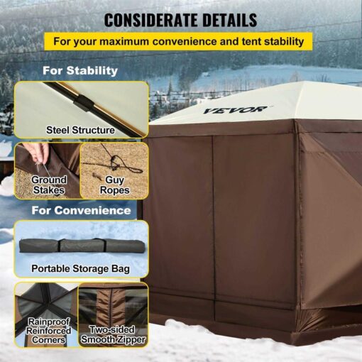 VEVOR Camping Gazebo Tent 6 Pop-up Canopy Screen Tent - Image 5