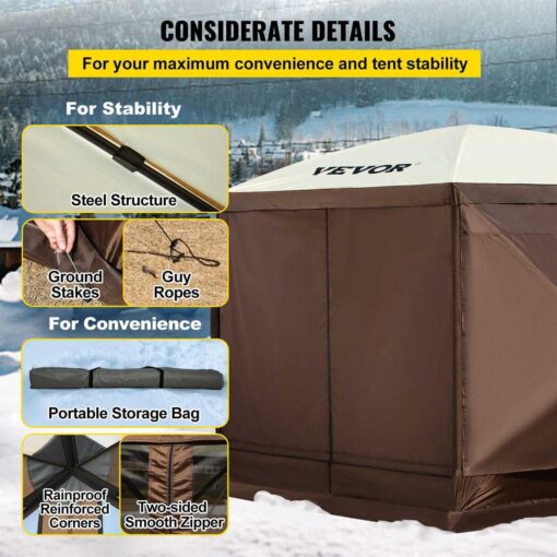 VEVOR Camping Gazebo Tent 6 Pop-up Canopy Screen Tent - Image 3