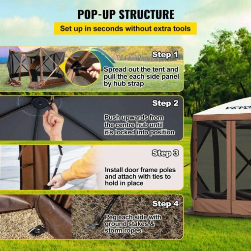 VEVOR Camping Gazebo Tent 6 Pop-up Canopy Screen Tent - Image 4