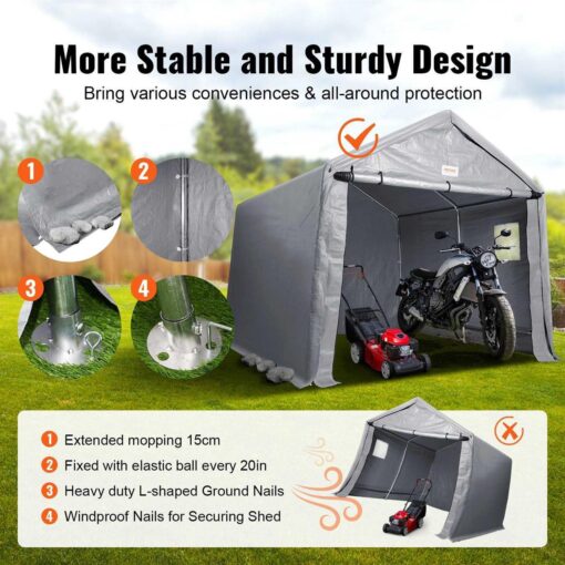 VEVOR Portable Shed Outdoor Storage Shelter Heavy Duty All-Season Instant Storage Tent Sheds with Roll-up Zipper Door and - Image 2