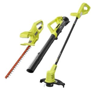 RYOBI ONE+ 18V Cordless Battery String Trimmer/Edger, Hedge Trimmer, Blower with 2.0 Ah Batteries and Charger