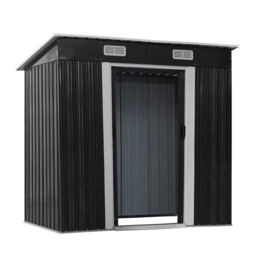 Jaxpety 6.4 ft. W x 4 ft. D Outdoor Storage Metal Shed Backyard Garden Galvanized Steel Shed with Lockable Doors