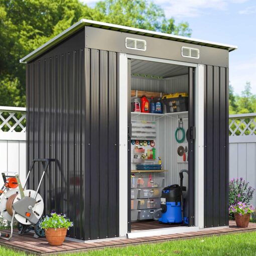 Jaxpety 6.4 ft. W x 4 ft. D Outdoor Storage Metal Shed Backyard Garden Galvanized Steel Shed with Lockable Doors - Image 3
