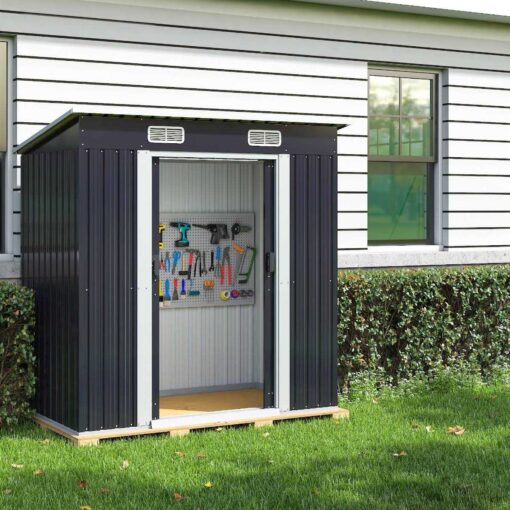 Jaxpety 6.4 ft. W x 4 ft. D Outdoor Storage Metal Shed Backyard Garden Galvanized Steel Shed with Lockable Doors - Image 5