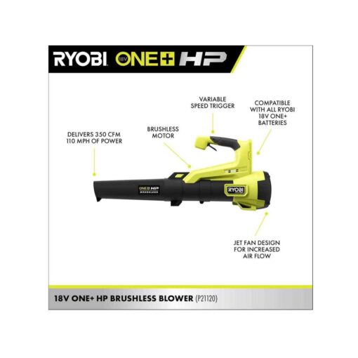 Ryobi One+ HP 18V Brushless 110 MPH 350 CFM Cordless Variable-Speed Jet Fan Leaf Blower - Image 5
