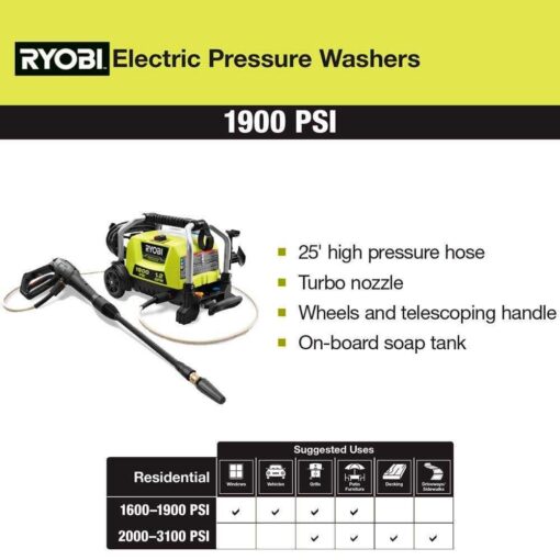 Ryobi 1900 PSI 1.2 GPM Cold Water Wheeled Electric Pressure Washer - Image 3
